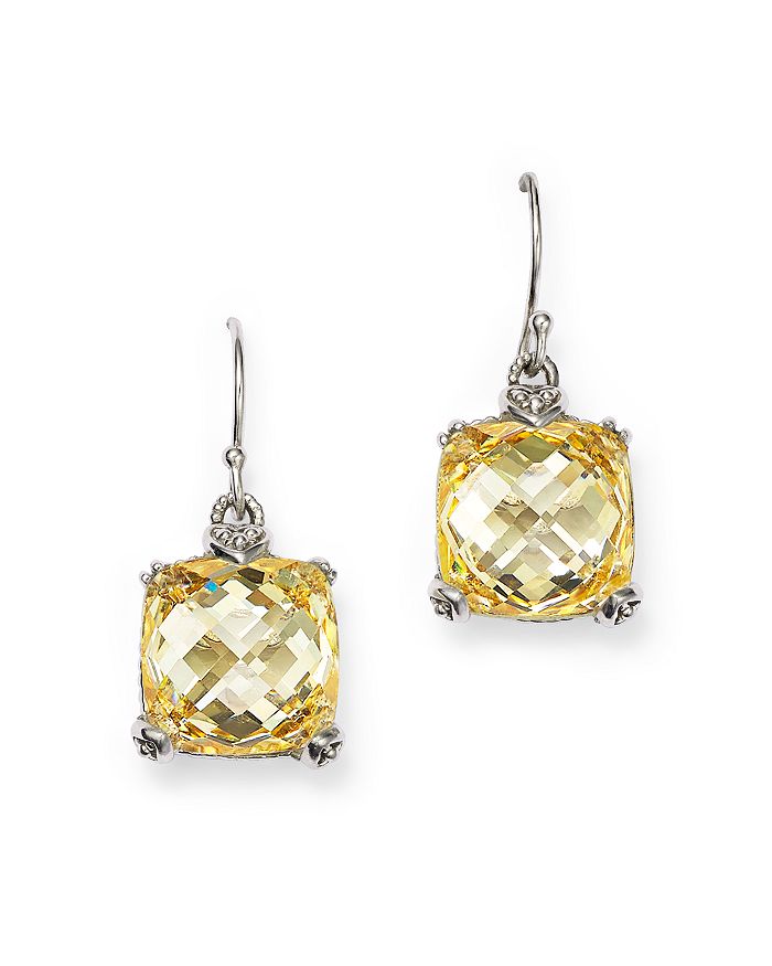Judith Ripka Sterling Silver Fontaine Cushion Drop Earrings with