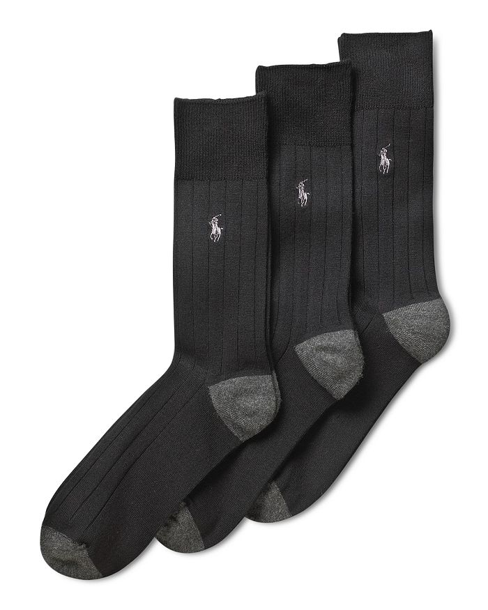 Shop Polo Ralph Lauren Men's 3-pack Ribbed Contrast Crew Socks In Black