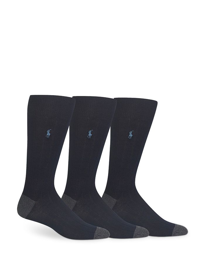 Shop Polo Ralph Lauren Soft Touch Rib Knit Trouser Socks - Pack Of 3 In Navy