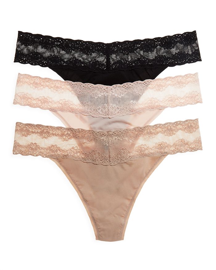 Natori Bliss Perfection Thongs, Set Of 3 In Cameo Rose/café/black