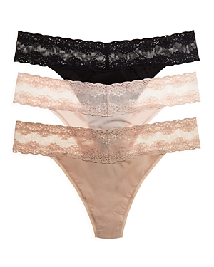 Natori Bliss Perfection Thongs, Set Of 3 In Cameo Rose/café/black