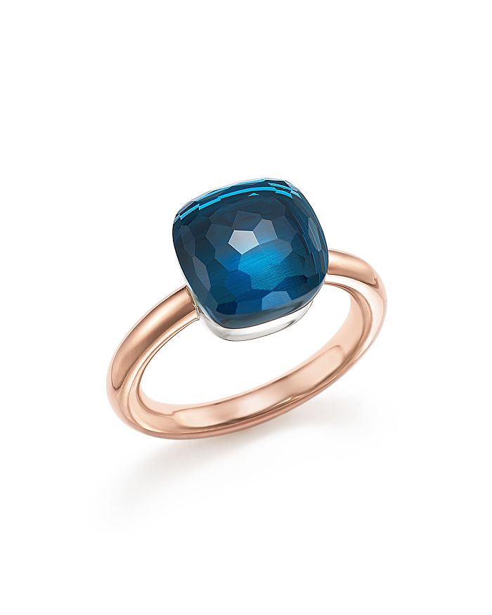 Shop Pomellato Nudo Classic Ring With London Blue Topaz In 18k Rose Gold And White Gold In Blue/rose