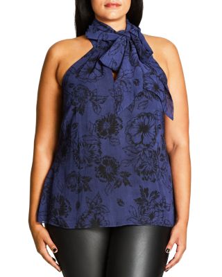 City Chic Plus - Floral Tie Neck Blouse