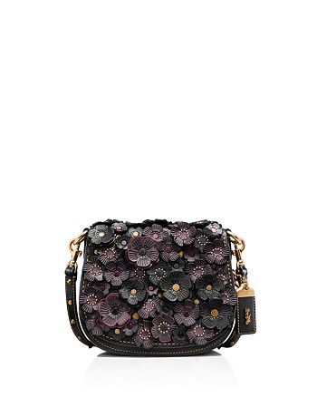 COACH Small Tea Rose Appliqué Saddle Bag 17 in Glovetanned Leather |  Bloomingdale's