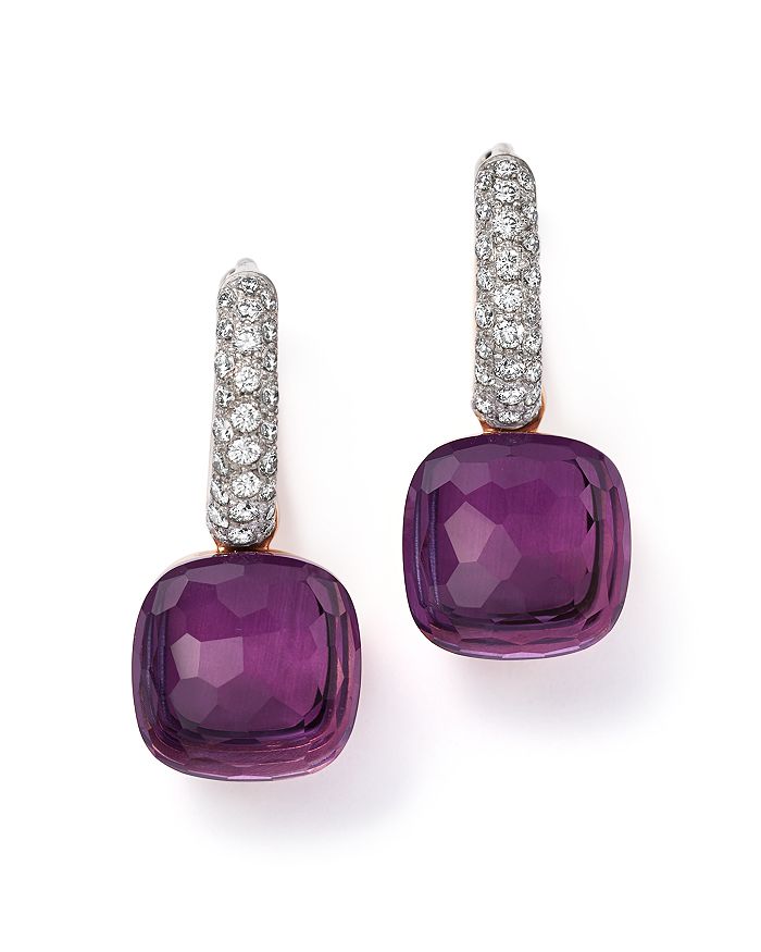 POMELLATO NUDO EARRINGS WITH AMETHYST AND DIAMONDS IN 18K WHITE AND ROSE GOLD,POB4010O6000DB0OI