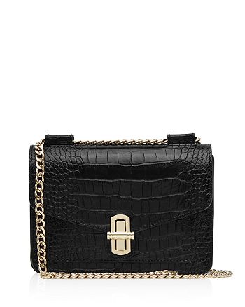 REISS Elliott Turnlock Croc-Embossed Leather Shoulder Bag | Bloomingdale's