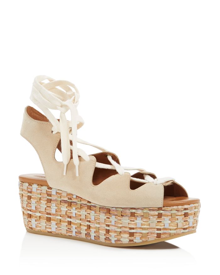 See by Chloé - Women's Raffia Open Toe Lace Up Platform Sandals