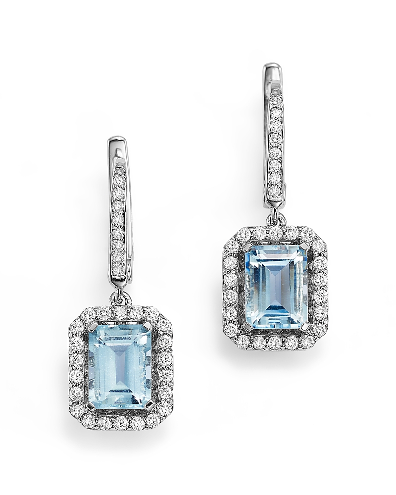 Aquamarine and Diamond Drop Earrings in 14K White Gold