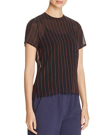 DKNY Contrast Stitching Sheer Blouse | Bloomingdale's