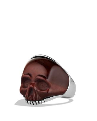 David Yurman Waves Carved Skull Ring with Red Tiger
