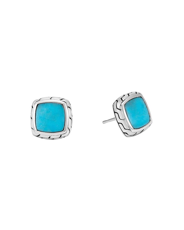 JOHN HARDY STERLING SILVER CLASSIC CHAIN STUD EARRINGS WITH TURQUOISE,EBS9995961TQ