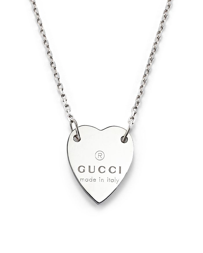 Gucci Sterling Silver Engraved Trademark Heart Necklace, 18