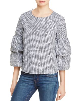 AQUA - Embroidered Gingham Tiered Sleeve Top&nbsp;- Exclusive
