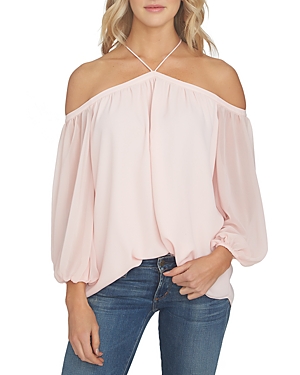 1.state Cold-shoulder Blouse In Pink Taffeta