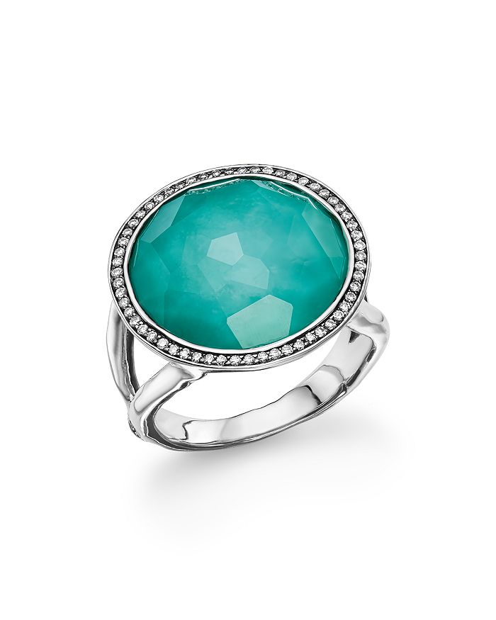 Ippolita Sterling Silver Stella Lollipop Ring In Turquoise Doublet With Diamonds In Aqua/silver