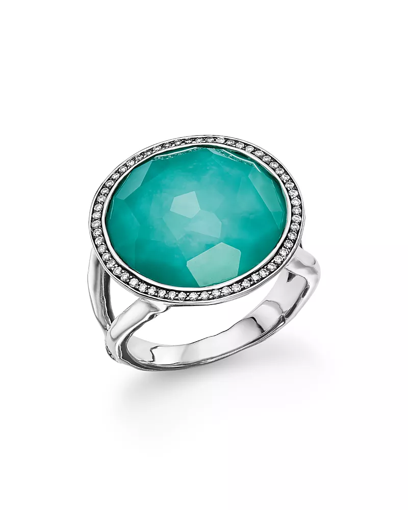 Ippolita Sterling Silver Stella Lollipop Ring in Turquoise Doublet with Diamonds