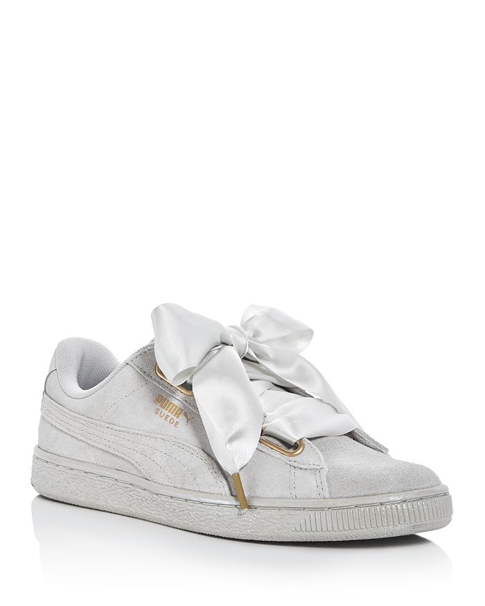 PUMA Women's Heart Satin Bow Lace Up Sneakers