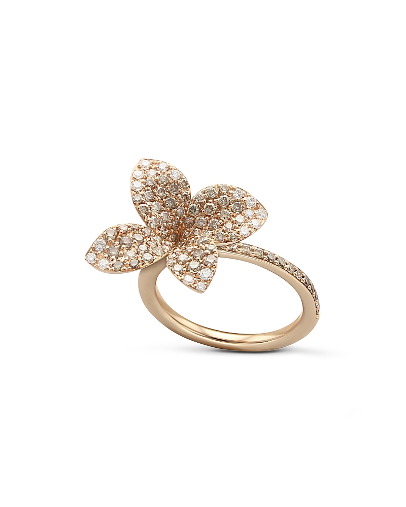 Pasquale Bruni 18k Rose Gold Secret Garden Four Petal Flower Pave Diamond Ring In White/rose