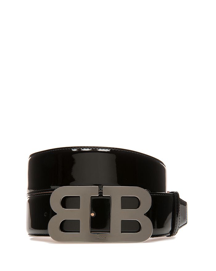 Bally Men's Mirror B Buckle Patent Leather Belt In Black