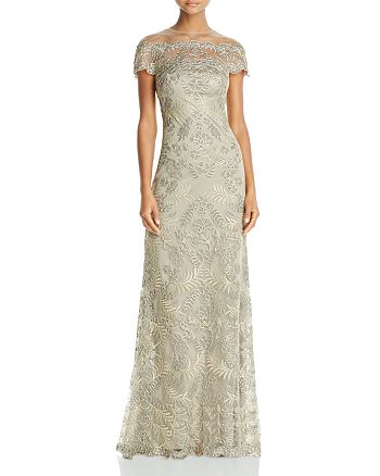 Tadashi Shoji Illusion Off-The-Shoulder Lace Gown | Bloomingdale's