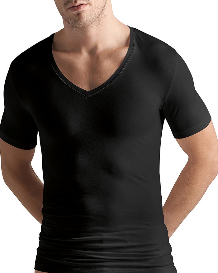 Shop Hanro Cotton Superior Short-sleeve V-neck In Black