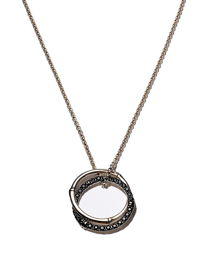 JOHN HARDY STERLING SILVER BAMBOO LAVA MEDIUM INTERLINK PENDANT NECKLACE WITH BLACK SAPPHIRES, 16,NBS58964BLSX16-18