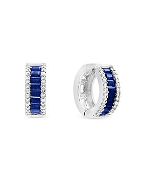 Bloomingdale's - Blue Sapphire and Diamond Hoop Earrings in 14K White Gold - 100% Exclusive 