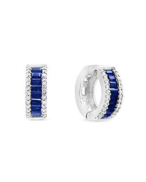 Blue Sapphire and Diamond Hoop Earrings in 14K White Gold - 100% Exclusive