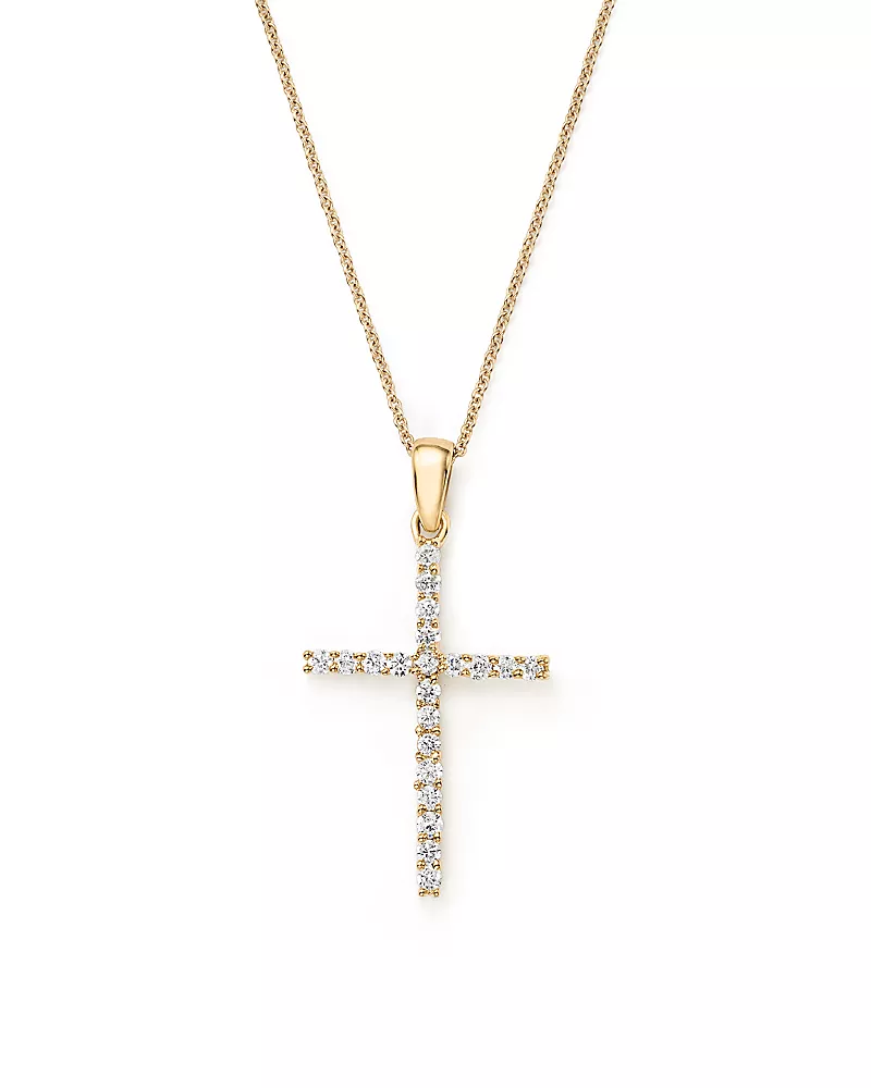 Diamond Cross Necklace in 14K Yellow Gold, 0.25 tcw