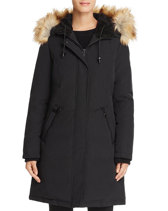 Vince Camuto Hooded Faux Fur Trim Parka In Black