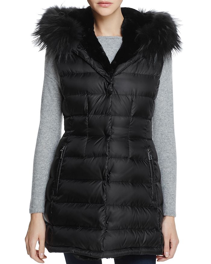 Dawn Levy Brittany Traveler Fur Trim Down Vest - 100% Exclusive In Black