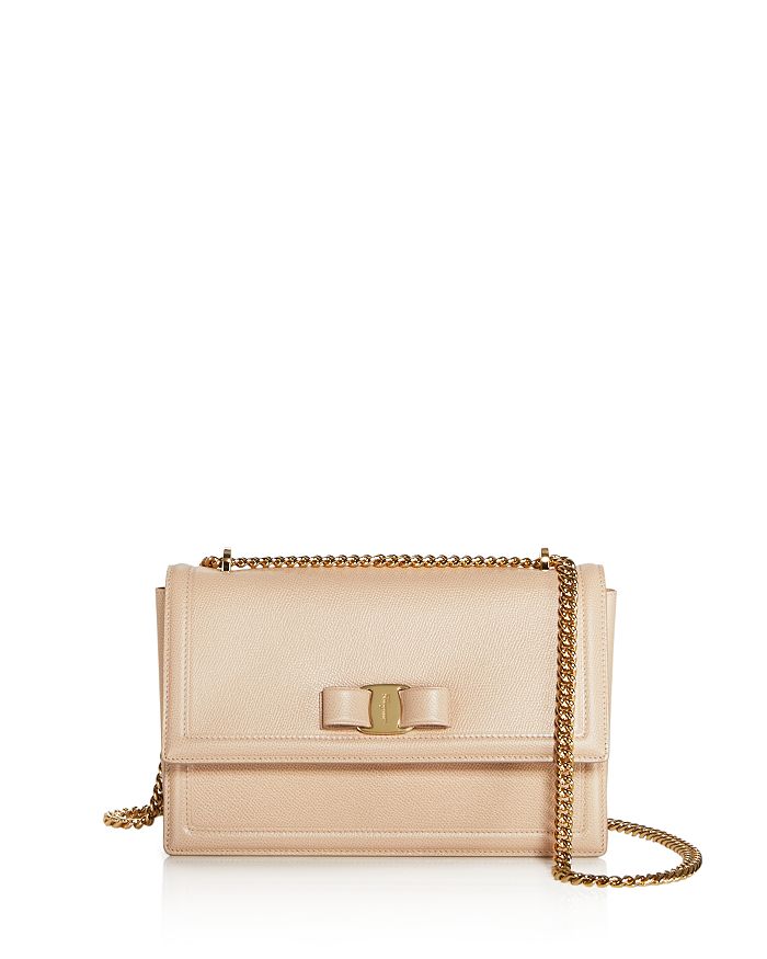 Ferragamo Medium Ginny Calfskin Shoulder Bag In Macadamia Nude/gold