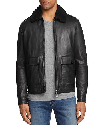 BOSS Hugo Boss Leather Shearling Collar Bomber Jacket - 100% Exclusive ...