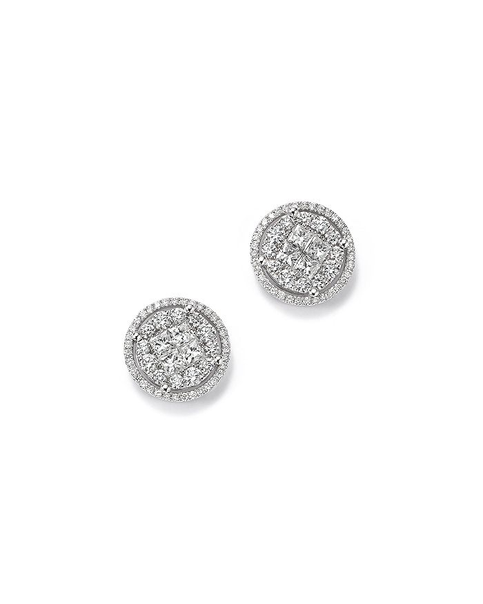 Bloomingdale's Round And Princess-cut Diamond Cluster Earrings In 14k White Gold, 2.0 Ct. T.w. - 100% Exclusive