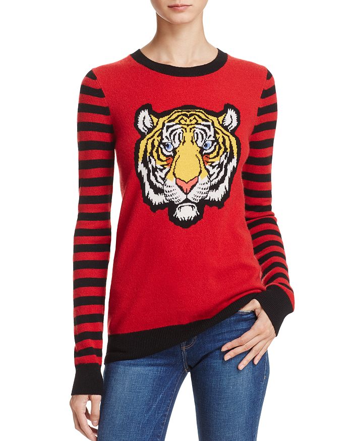 Aqua, Sweaters, Aqua Red Cashmere Tiger Intarsia Sweater