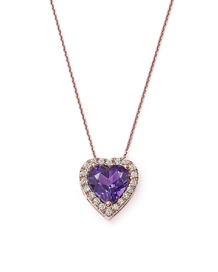 Bloomingdale's Amethyst And Diamond Heart Pendant Necklace In 14k Rose Gold, 16 - 100% Exclusive In Purple/white
