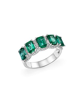 Bloomingdale's - Emerald and Diamond Band Ring in 14K White Gold - 100% Exclusive 