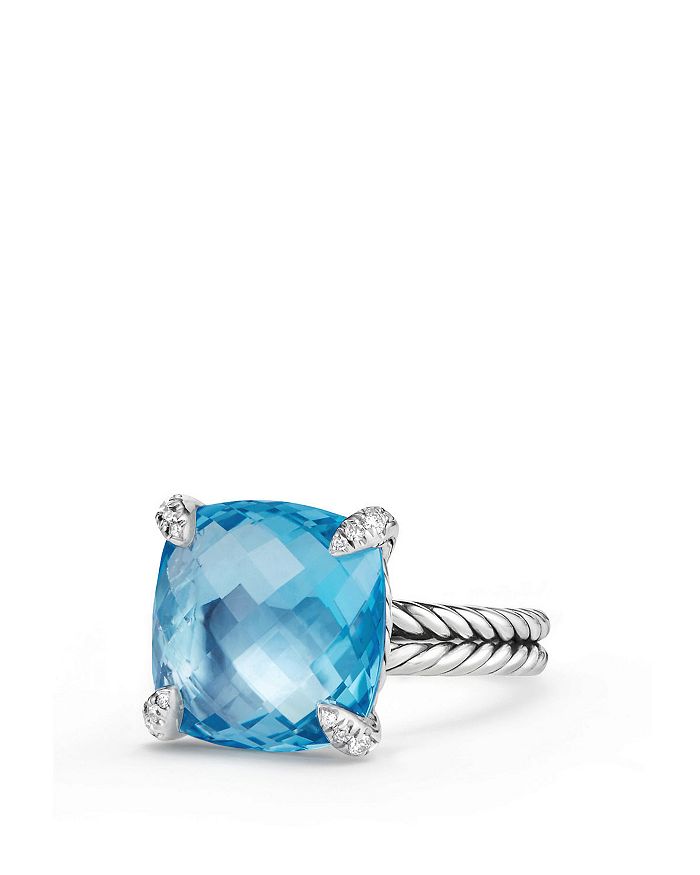 DAVID YURMAN CHATELAINE RING WITH BLUE TOPAZ AND DIAMONDS, 14.3MM,R12742DSSABTDI7