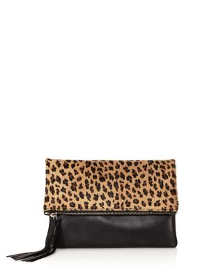 AQUA - Foldover Leopard Print Calf Hair and Leather Crossbody - 100% Exclusive