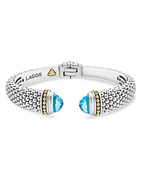 LAGOS - 18K Gold and Sterling Silver Caviar Color Blue Topaz Cuff Bracelets