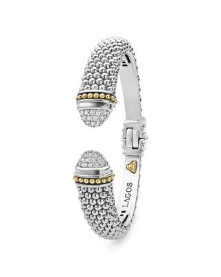 18K Gold & Sterling Silver Caviar Diamond Cuff Bracelet, 12 mm