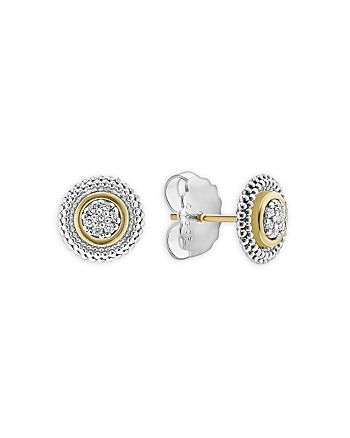 LAGOS - 18K Gold and Sterling Silver Signature Caviar Diamond Stud Earrings
