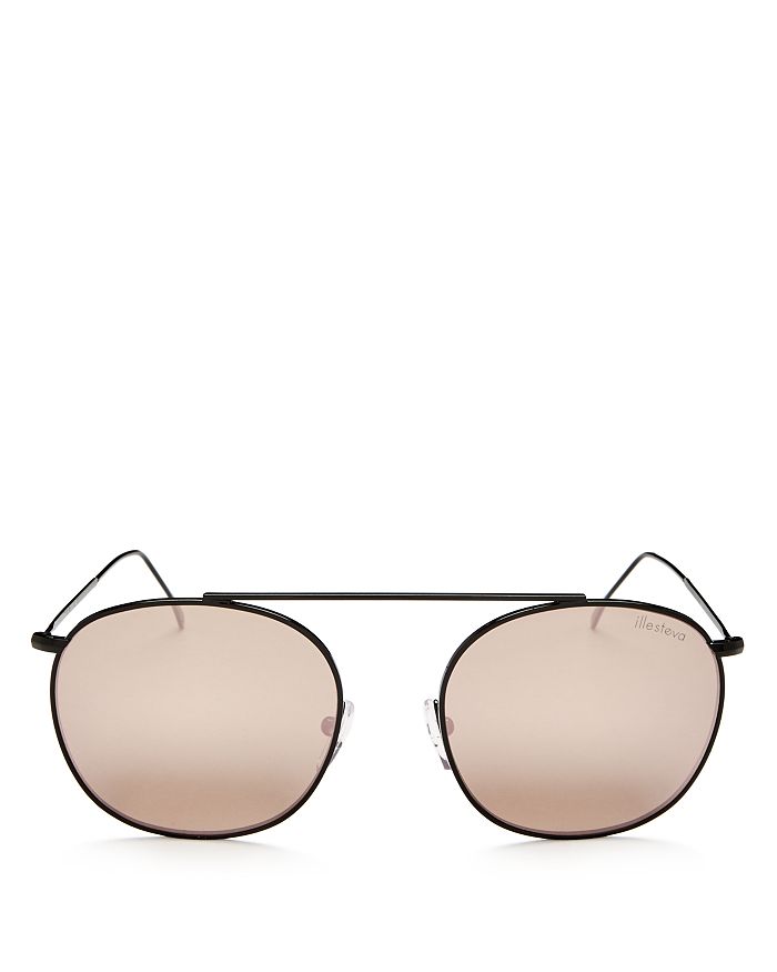 Illesteva Women's Mykonos Ii Mirrored Brow Bar Round Sunglasses, 52mm In Black/rose Mirror