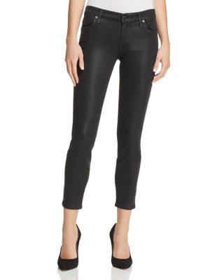 7 For All Mankind High Rise Ankle Skinny Jeans in Black Coated