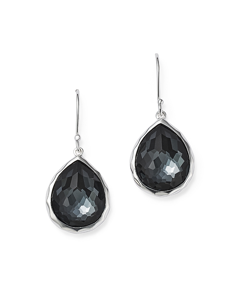 Ippolita Sterling Silver Wonderland Hematite And Clear Quartz Doublet Mini Teardrop Earrings In Black/silver