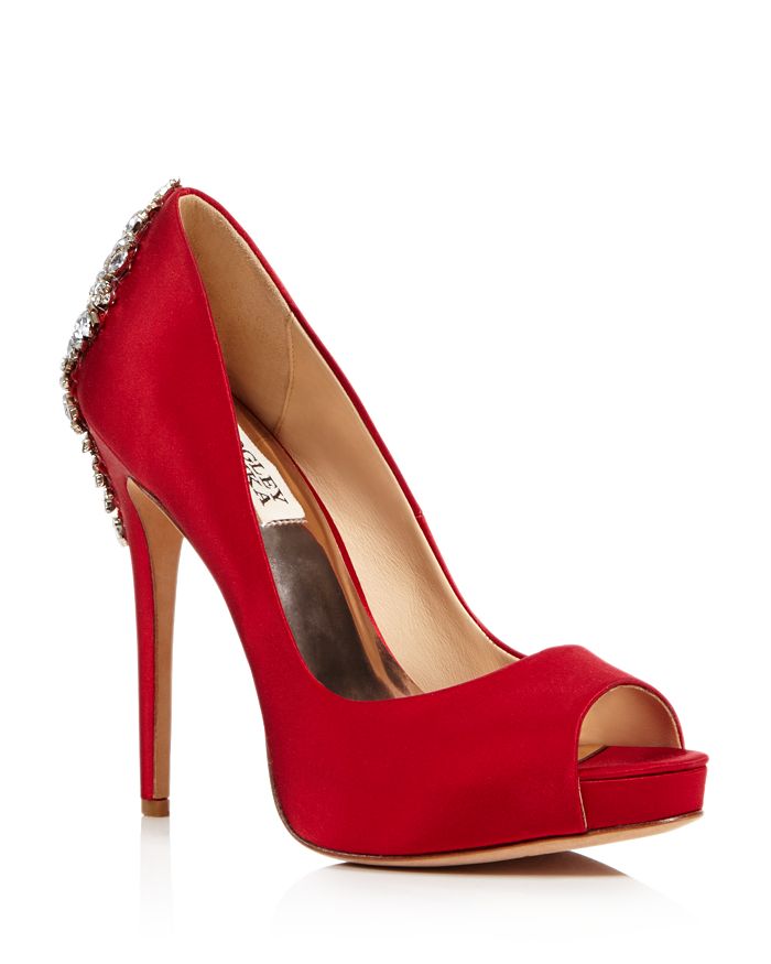 Badgley Mischka Women's Kiara Peep Toe Satin Platform High-Heel Pumps ...