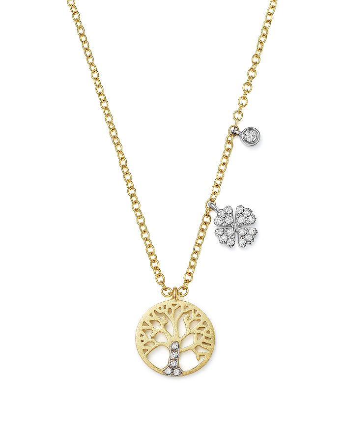 Meira T 14k White And Yellow Gold Diamond Tree Of Life Pendant Necklace, 16 In White/gold