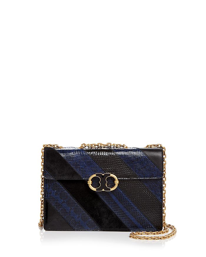 Tory Burch Gemini Link Chain SnakeEmbossed Leather Shoulder Bag