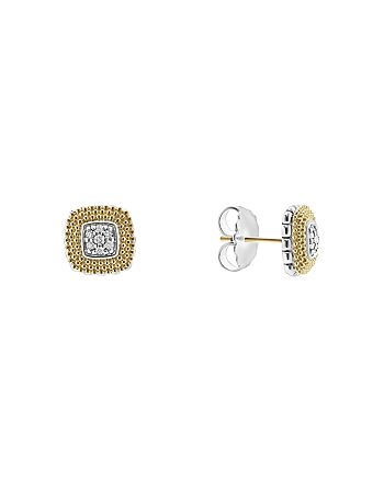LAGOS - 18K Gold and Sterling Silver Diamond Lux Square Stud Earrings