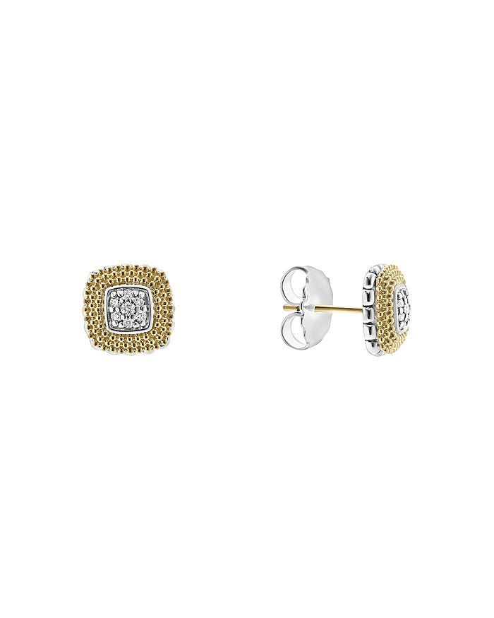 LAGOS 18K GOLD AND STERLING SILVER DIAMOND LUX SQUARE STUD EARRINGS,01-81613-DD